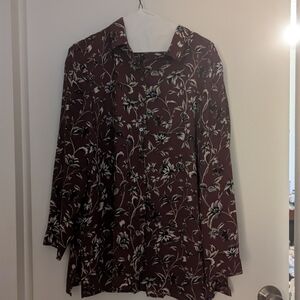 J. Jill Maroon and Black Floral Blouse